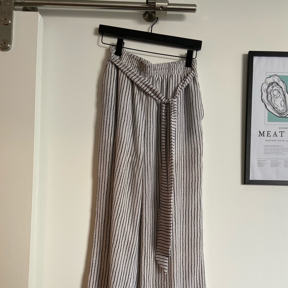 Black and white striped flowy pants